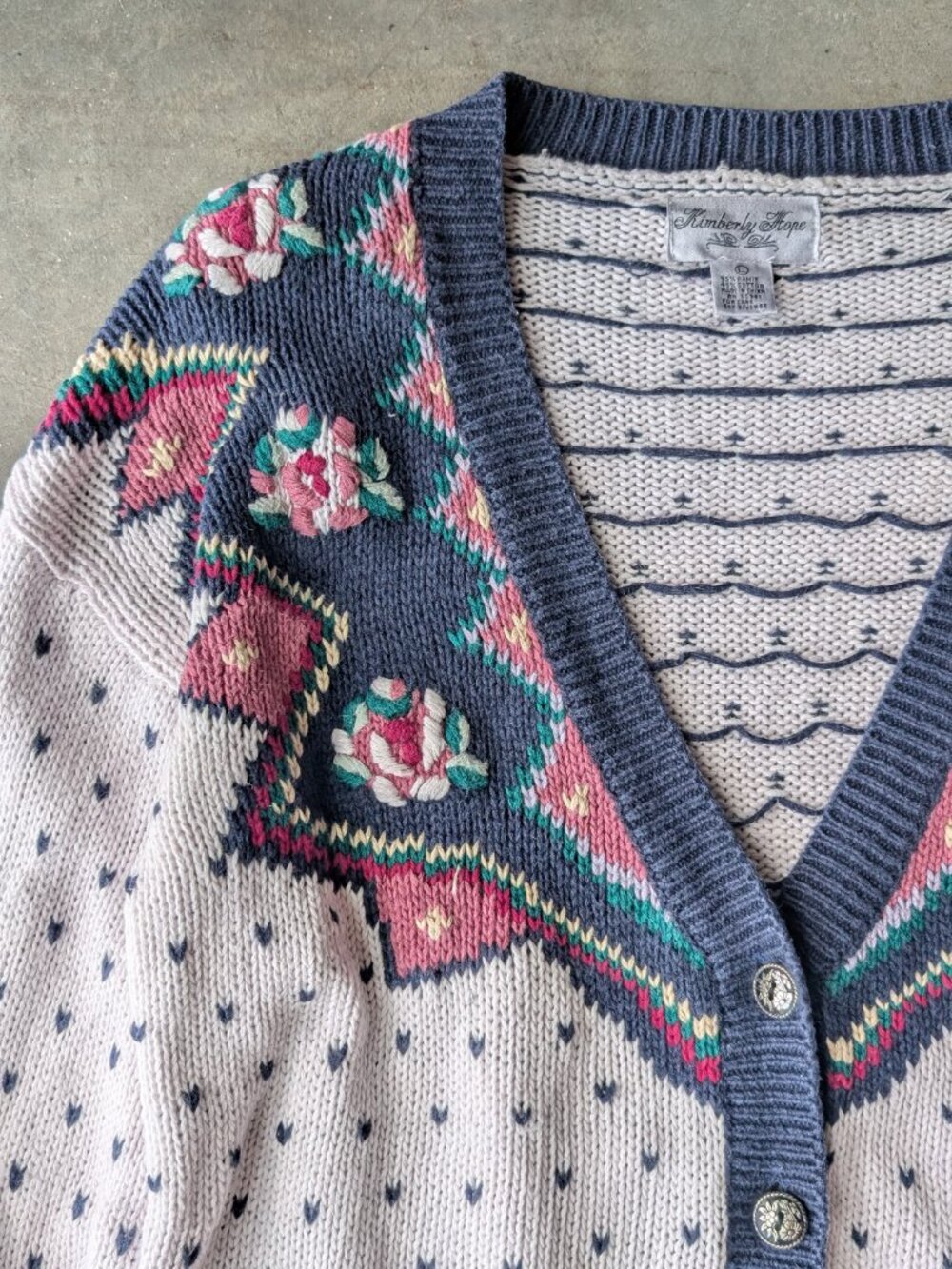 Vintage Coastal Grandma Embroidered Floral Knit Cardigan Sweater large - Picture 2 of 9